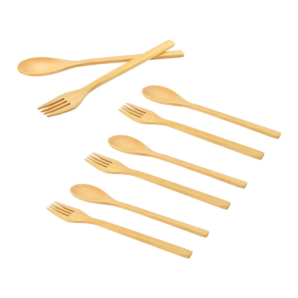 AeraVida Wooden Cutlery Spoon and Fork Set | 4 Pairs Handcrafted from Brown Rain Tree Wood | Eco-Friendly Rustic Dining Utensils