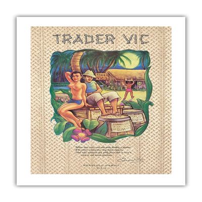 Trader Vics Restaurant Menu - Honolulu Hawaii - Vintage Menu Cover c.1949 - Bamboo Fine Art 290gsm Paper (Unframed) 17x22in
