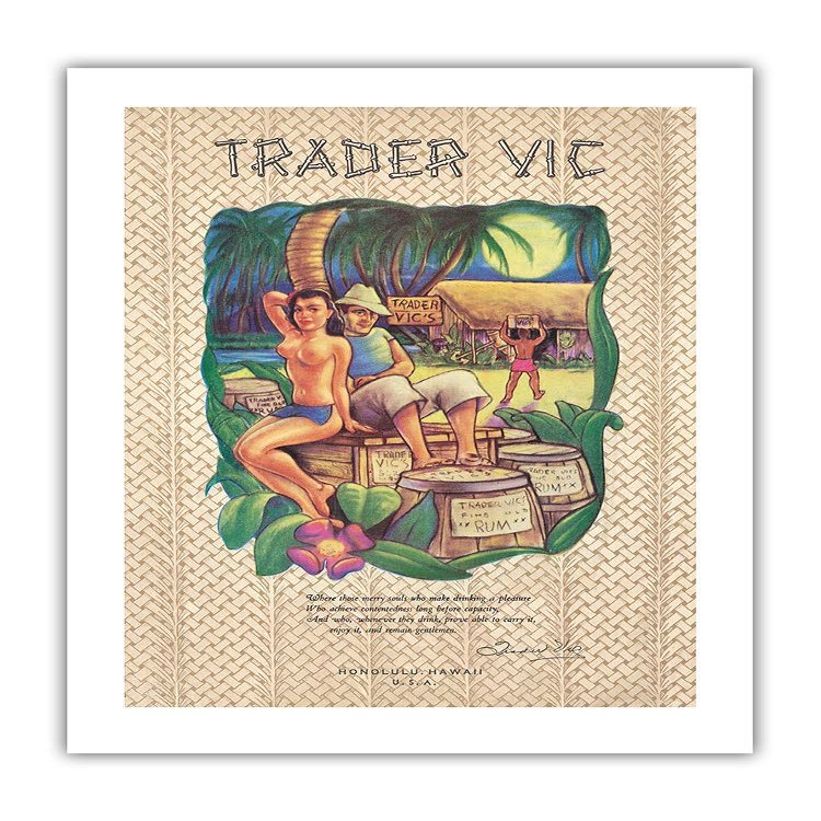 Trader Vics Restaurant Menu - Honolulu Hawaii - Vintage Menu Cover c.1949 - Bamboo Fine Art 290gsm Paper (Unframed) 17x22in