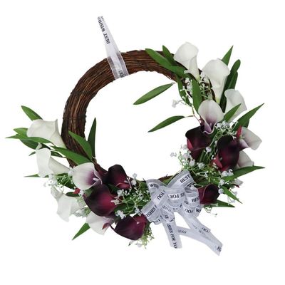 ABOOFAN Fake Flowers Calla Lily Garland Wreath Artificial Silk Flowers Wedding Christmas Holiday Front Door Wreath Home Decoration