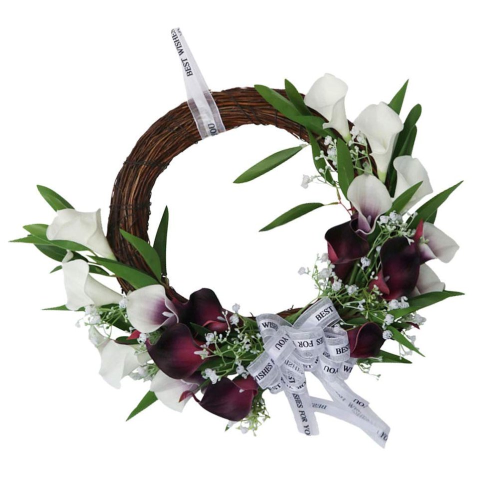 ABOOFAN Fake Flowers Calla Lily Garland Wreath Artificial Silk Flowers Wedding Christmas Holiday Front Door Wreath Home Decoration
