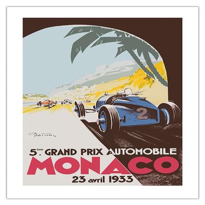 Pacifica Island Art 5th Grand Prix Monaco 1933 - Auto Racing - Vintage Sports Poster by Go Ham (Georges Hamel) c.1933 - Eco-friendly Premium Bamboo Paper 290gsm (Unframed) 17x22in