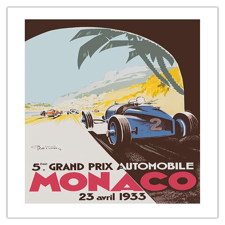 Pacifica Island Art 5th Grand Prix Monaco 1933 - Auto Racing - Vintage Sports Poster by Go Ham (Georges Hamel) c.1933 - Eco-friendly Premium Bamboo Paper 290gsm (Unframed) 17x22in