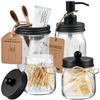 Amolliar Mason Jar Bathroom Accessories Set 4 Pcs -Lotion Soap Dispenser & 2 Cotton Swab Holders & Toothbrush Holder - Rustic Farmhouse Decor, Bathroom Home Decor, Perfect Decorating Idea (Black) view 1