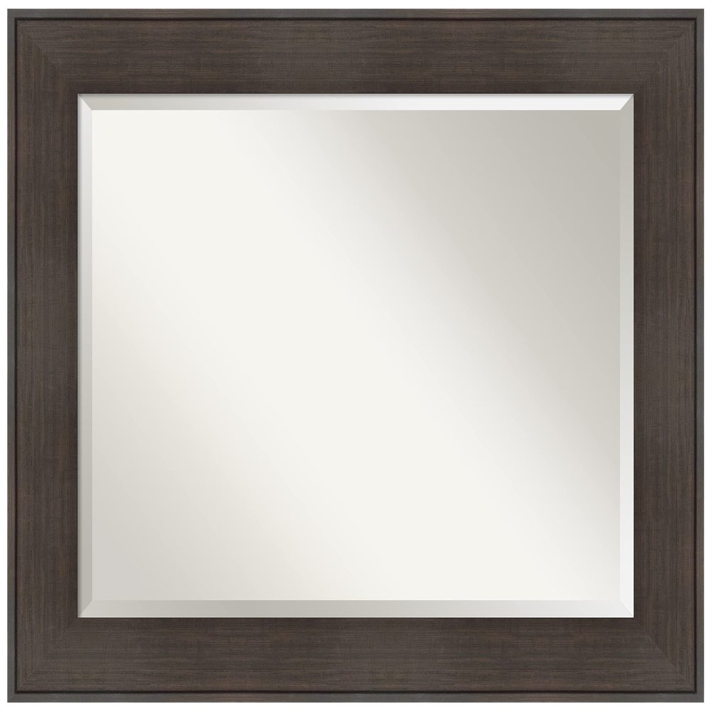 Amanti Art Brown Bathroom Mirror for Over Sink, 28x34 William Rustic Woodgrain Rectangle Vanity Mirror, Large Casual Frame, Hangs Horizonally and Vertically, Bathroom Wall Decor, Beveled Edge