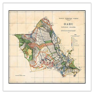 Oahu Hawaii - Hawaiian Islands - Survey Map - T.H. Territory of Hawaii USA - Vintage Map by John M. Donn c.1902 - Bamboo Fine Art 290gsm Paper (Unframed) 17x22in
