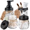 Amolliar Mason Jar Bathroom Accessories Set 4 Pack - Foaming Soap Dispenser&2 Qtip Holders&Toothbrush Holder-Rustic Farmhouse Decor Bathroom Organizer Apothecary Jar Country Countertop (Black) view 1
