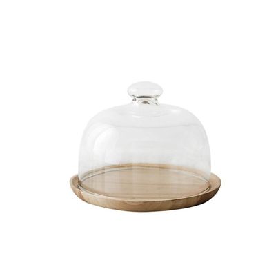 6-10Inch Cake Dome, Bread Snack Cover Glass Dust Cover Fruit Preservation Cover Wooden Pallet Hotel Restaurant Plate Cake Stand (Size : 6Inch)