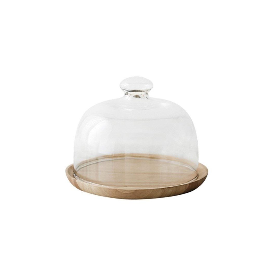 6-10Inch Cake Dome, Bread Snack Cover Glass Dust Cover Fruit Preservation Cover Wooden Pallet Hotel Restaurant Plate Cake Stand (Size : 6Inch)