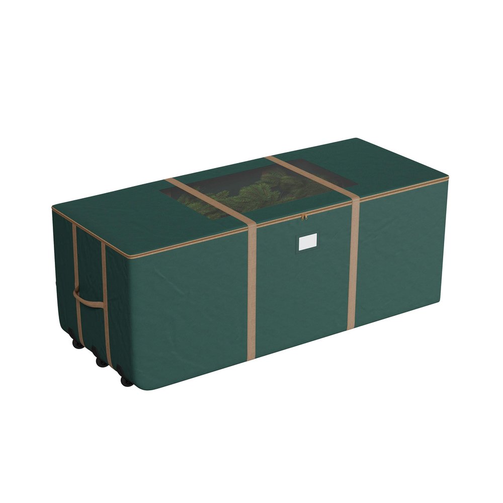 Rolling Christmas Tree Storage Bag-For 12FT Artificial Trees-Green Canvas Duffel on Wheels & Window-For Holiday Decorations & Inflatables by Elf Stor