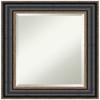 Amanti Art Black Bathroom Mirror for Over Sink, 26x22 Thomas Black Bronze Rectangle Vanity Mirror, Small Traditional Frame, Hangs Horizonally and Vertically, Bathroom Wall Decor, Beveled Edge