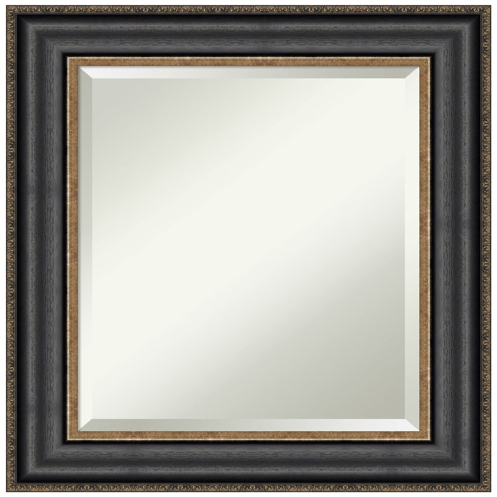 Amanti Art Black Bathroom Mirror for Over Sink, 26x22 Thomas Black Bronze Rectangle Vanity Mirror, Small Traditional Frame, Hangs Horizonally and Vertically, Bathroom Wall Decor, Beveled Edge
