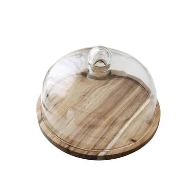 8/10/11 Inch Cake Maker, Rotatable Pastry Tray Wooden Dessert Plate Glass Salad Dust Cover Hotel Sandwich Dome Chip & Dip Server (Color : Brown, Size : 20.420.416.8CM)