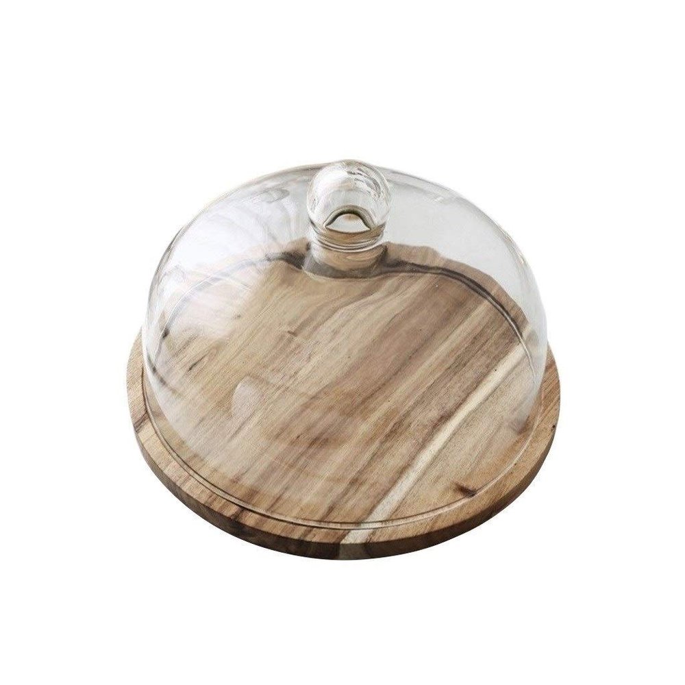 8/10/11 Inch Cake Maker, Rotatable Pastry Tray Wooden Dessert Plate Glass Salad Dust Cover Hotel Sandwich Dome Chip & Dip Server (Color : Brown, Size : 20.420.416.8CM)