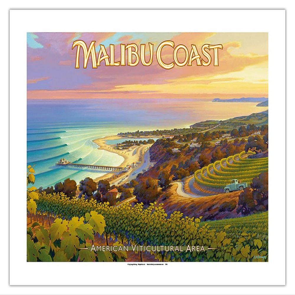 Malibu Coast Wineries - Santa Monica Mountains - California Vineyards Wine Country Art by Kerne Erickson - Bamboo Fine Art 290gsm Paper (Unframed) 17x22in
