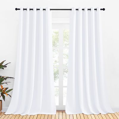 NICETOWN 50% Light Blocking Curtain Panels for Bedroom, Home Decoration Easy-Care Solid Grommet Draperies/Drapes, Window Covering for Kitchen (2 Panels, 70 by 108, Pure White)