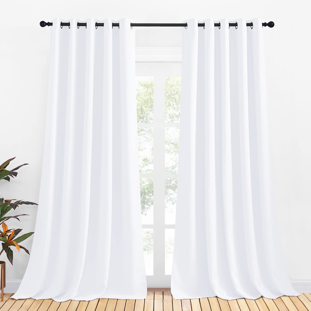 NICETOWN 50% Light Blocking Curtain Panels for Bedroom, Home Decoration Easy-Care Solid Grommet Draperies/Drapes, Window Covering for Kitchen (2 Panels, 70 by 108, Pure White)