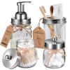 Amolliar Mason Jar Bathroom Accessories Set 4Pc - Foaming Soap Dispenser&2 Qtip Holders&Toothbrush Holder-Rustic Farmhouse Decor Bathroom Organizer Apothecary Jar Country Countertop (Brushed Nickel) view 1