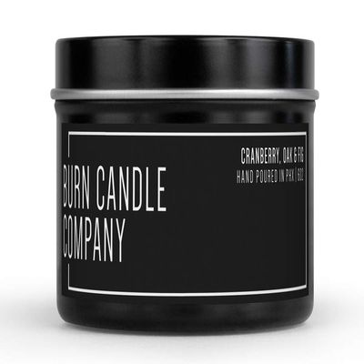 Cranberry, Oak and Fig | Natural Soy Candle | Hand Poured in The USA | Long Lasting 48-56 Burn Time | Highly Scented Aromatherapy Candle | Contemporary Black Tin | 8 oz
