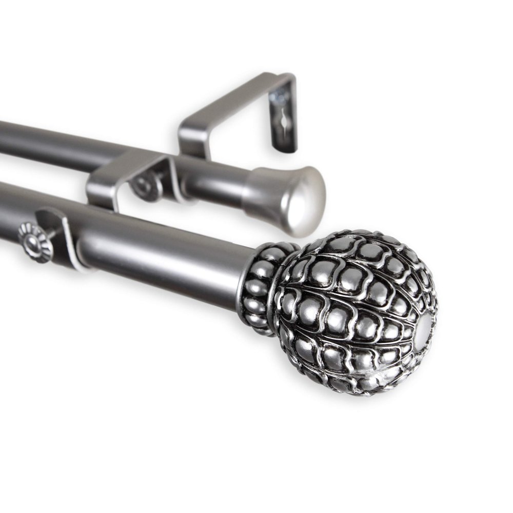 1" Bolide Double Curtain Rod 160-240 inch - Satin Nickel