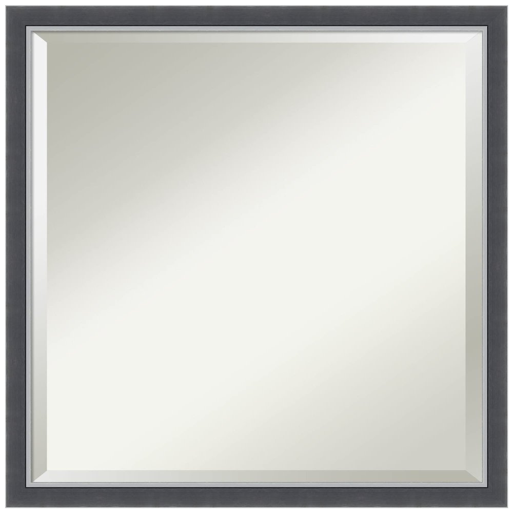Amanti Art Black Bathroom Mirror for Over Sink, 22x22 Eva Black Silver Thin Square Vanity Mirror, Medium Modern Frame, Hangs Horizonally and Vertically, Bathroom Wall Decor, Beveled Edge