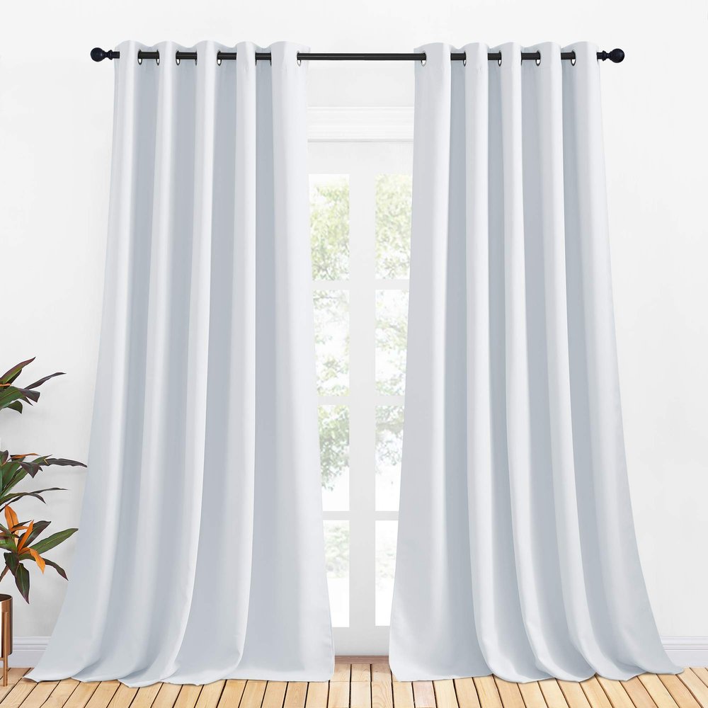 NICETOWN Room Darkening Curtain Panels for Bedroom -Easy-Care Solid Thermal Insulated Grommet Room Darkening Draperies / Drapes (Greyish White, 2 Panels, W70" X L108")