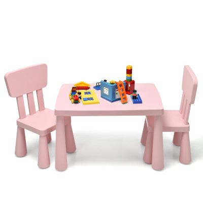 Costzon Kids Table and Chairs, 3 Piece Plastic Easy Clean Children Activity Desk for Reading, Drawing, Snack Time, Arts Crafts, Preschool, Kindergarten & Playroom, Toddler Table and Chair Set (Pink)