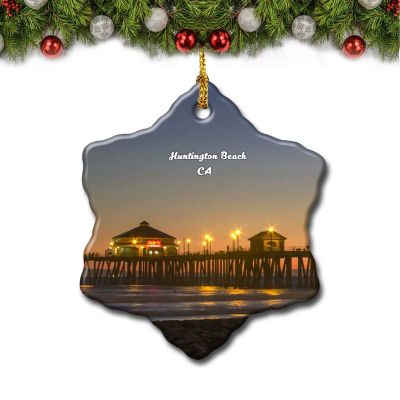 Umsufa Sunset Huntington Beach California USA Christmas Tree Ornament Travel Gift Souvenir 3 Inch Porcelain Double Side