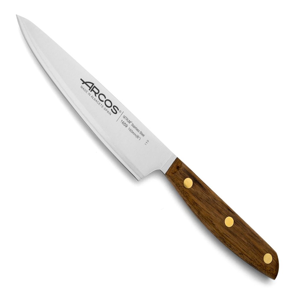 Arcos Kitchen Knife 6 Inch Stainless Steel. Professional Kitchen Knife for Cooking. Ovengkol Wood Handle 100% natural FSC and 160 mm Blade. Series Nordika