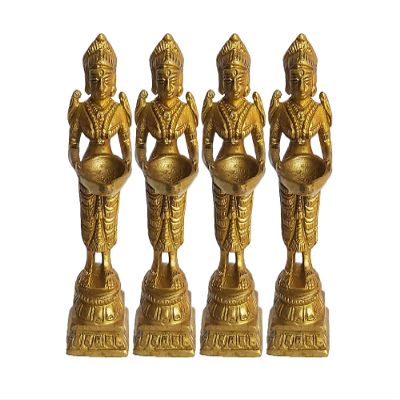 PARIJAT HANDICRAFT Home and Kitchen Decors Set of 4 Pair of Brass Standing deeplaxmi showpiece for Pooja aarti Decor