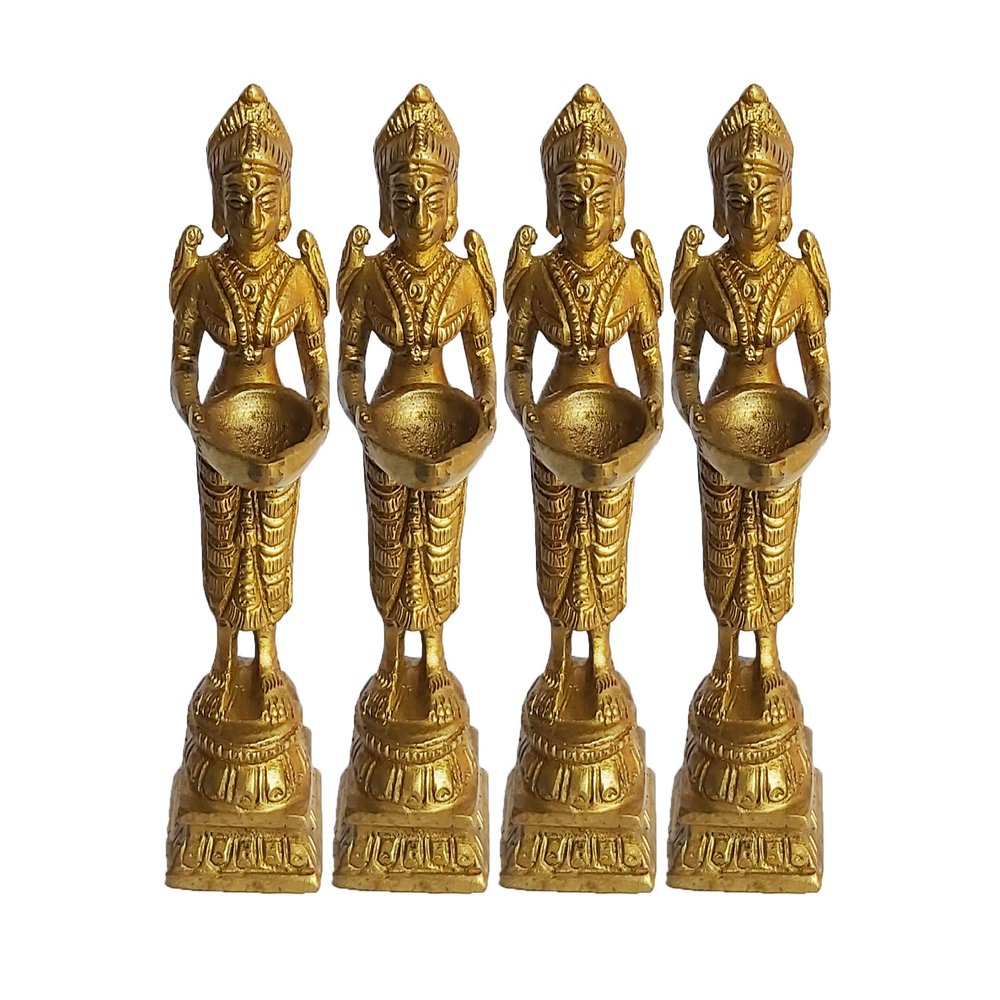 PARIJAT HANDICRAFT Home and Kitchen Decors Set of 4 Pair of Brass Standing deeplaxmi showpiece for Pooja aarti Decor