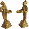 PARIJAT HANDICRAFT Home and Kitchen Decors Set of 4 Pair of Brass Standing deeplaxmi showpiece for Pooja aarti Decor view 3