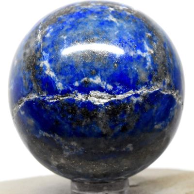 48mm 180g Blue Lapis Lazulie w/Pyrite & Calcite Small Druzy Sphere Polished Natural Sparkling Gemstone Crystal Mineral Ball - Afghanistan + Stand
