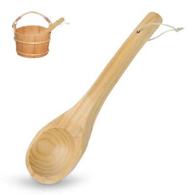 Wooden Sauna Ladle, 15" Solid Natural Wood Water Ladle Bath Scoop with Long Handle, Wooden Scooping for Bathroom Home Kitchen Garden Sauna Water Tea SPA Spoon