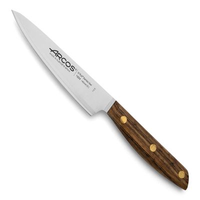 Arcos Chef Knife 5 Inch Stainless Steel. Professional Kitchen Knife for Cooking. Ovengkol Wood Handle 100% natural FSC and 140 mm Blade. Series Nordika. Color Brown.