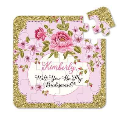 XOXOKristen Personalized Bridesmaid Proposal Puzzle. Custom Will You Be My Bridesmaid Gift. Ask Bridesmaid with a funny proposal (Vintage Flowers with Gold Frame)