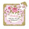 XOXOKristen Personalized Bridesmaid Proposal Puzzle. Custom Will You Be My Bridesmaid Gift. Ask Bridesmaid with a funny proposal (Vintage Flowers with Gold Frame) view 1