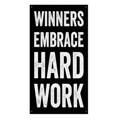 Damdekoli Winners Embrace Hard Work Banner - Home Gym Decor - Large Quote Wall Art - Motivational Fitness Weightlifting - Inspiration Sports (24 x 36 Inches)