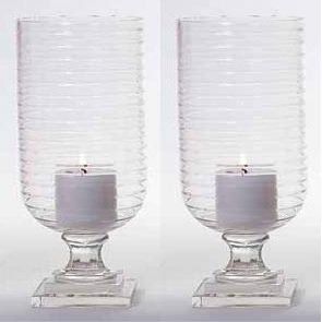 Decor Home Glass Double Ring Cut Hurricanes (Set of 2)