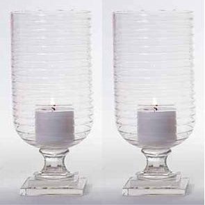 Decor Home Glass Double Ring Cut Hurricanes (Set of 2)