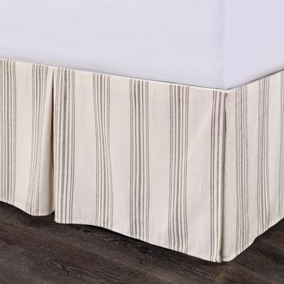 HiEnd Accents Prescott Farmhouse Bedding, King Size Striped Bed Skirt, Ivory Taupe Ticking Stripes Pattern Bed Skirts, Chic Casual Coastal Boho Style