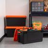 IRIS USA 21 Gallon Heavy-Duty Plastic Storage Bins, Store-It-All Container Totes with Durable Lid and Secure Latching Buckles, Garage and Metal Rack Organizing, Black/Orange, 3 Pack view 2
