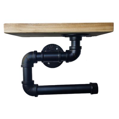 WYFZT Black Kitchen Roll Holder Wall Mounted, Metal Paper Towel Holder for The Kitchen Wall Water Pipe Shelves Creative Industrial Storage Rack (Size : 2515cm)