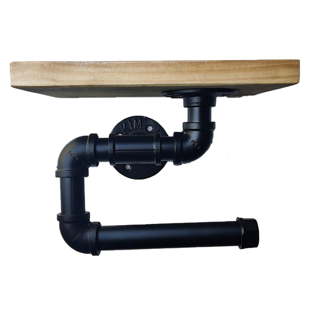 WYFZT Black Kitchen Roll Holder Wall Mounted, Metal Paper Towel Holder for The Kitchen Wall Water Pipe Shelves Creative Industrial Storage Rack (Size : 2515cm)