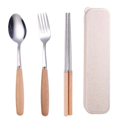 Muka Set of 3 Reusable Wood Handle Flatware Cutlery Set with Case-Wood Handle