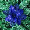 24Pcs Christmas Navy Blue Glitter Mesh Holly Leaf Artificial Poinsettia Flowers Picks Tree Ornaments 6.3"W for Navy Blue Christmas Tree Wreath Garland Floral Gift Winter Wedding Holiday Decoration view 1