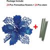 24Pcs Christmas Navy Blue Glitter Mesh Holly Leaf Artificial Poinsettia Flowers Picks Tree Ornaments 6.3"W for Navy Blue Christmas Tree Wreath Garland Floral Gift Winter Wedding Holiday Decoration view 2