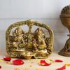 ShubhanjaliMetal Lakshmi Ganesh at Chowki Statue,Oil Lamp Diya Deepak Chowki,Laxmi Ganesh Idol Decorative Platter with Diya,Metal Plated Lakshmi Ganesha Idols for Diwali Gifts Puja,Murti for Pooja view 4