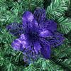 24Pcs Christmas Dark Purple Glitter Mesh Holly Leaf Artificial Poinsettia Flowers Picks Tree Ornaments 6.3"W for Dark Purple Christmas Tree Wreath Garland Floral Gift Winter Wedding Holiday Decor view 1