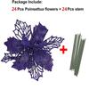 24Pcs Christmas Dark Purple Glitter Mesh Holly Leaf Artificial Poinsettia Flowers Picks Tree Ornaments 6.3"W for Dark Purple Christmas Tree Wreath Garland Floral Gift Winter Wedding Holiday Decor view 2